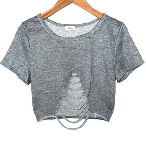 Duets Grey Slashed Short Sleeve Sweatshirt Crop Top Size Large
